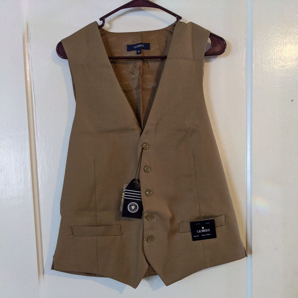 Gioberti NWT tan gold Vest Mens Medium Dressy Wedding Casual Office Date Trendy